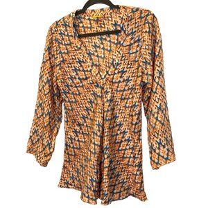 Roberta Roller Rabbit SILK NEW blue orange Indian Block Print tunic top M